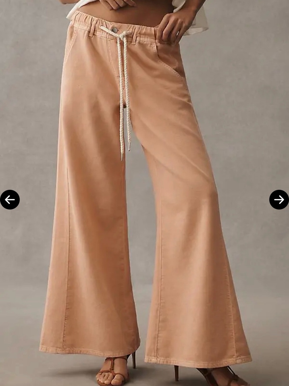 Pilcro Adi Pull On Wide Leg Mid Rise Drawstring Pants in Peach Medium